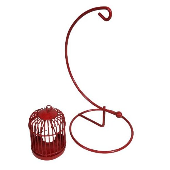 Red Metal Birdcage Cage White Bird Canary w/ Removable Stand Miniature Dollhouse - Picture 5 of 9